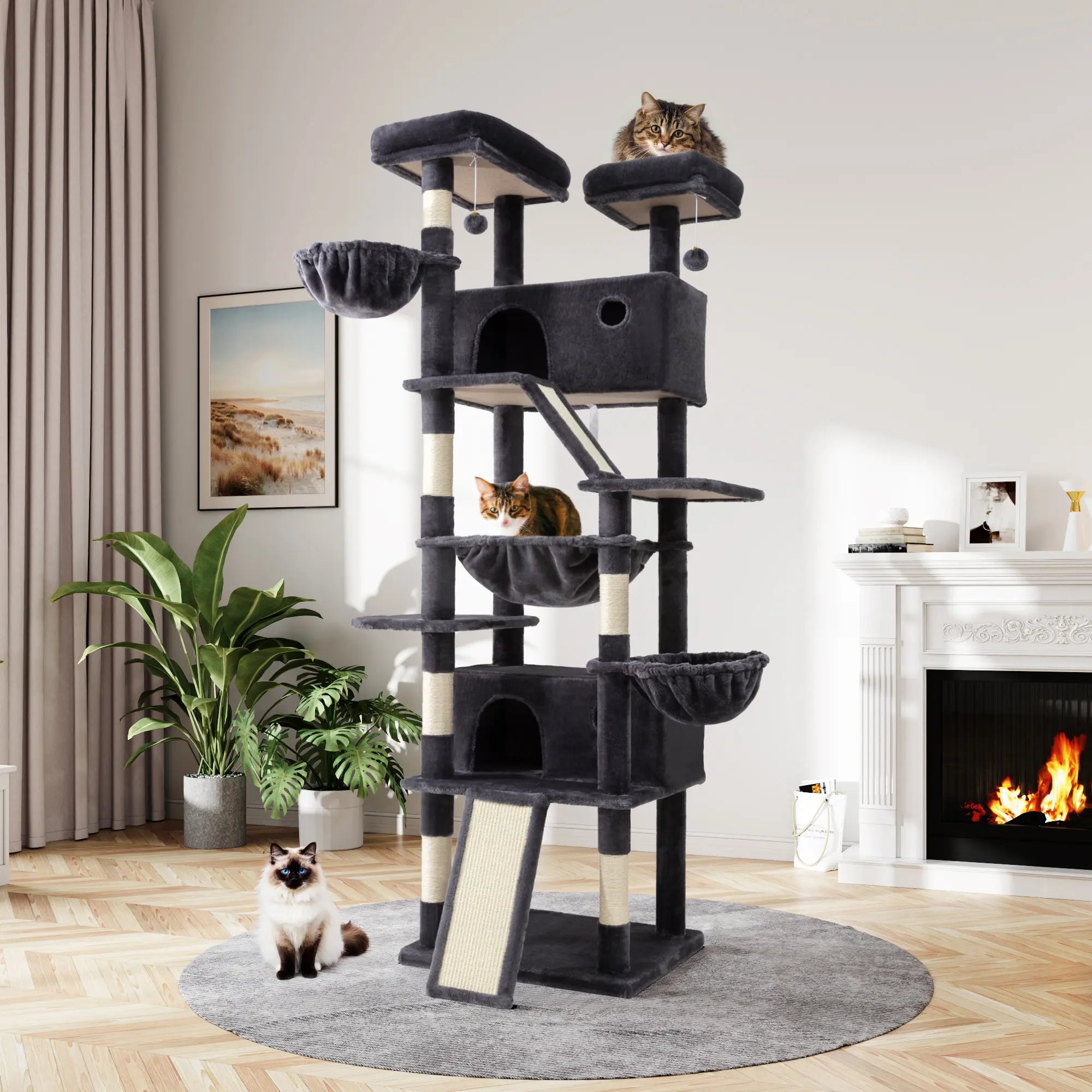 MUTICOR 82In Cat Tree Tower All-In-One Luxury Cat Tree with Scratching Posts & Boards,Hammock,Cozy Condo Room House,Toy Balls,Multifunctional Pets Furniture#Summervibes