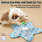Hide and Seek Cat Toys with 2 Teasing Sticks, Touch Activated Cat Kitten Toy Exercise Toys for Indoor Bored Cats, Interactive Cat Toys Rechargeable, Moving Concealed Feathers, Real Mouse Squeaky