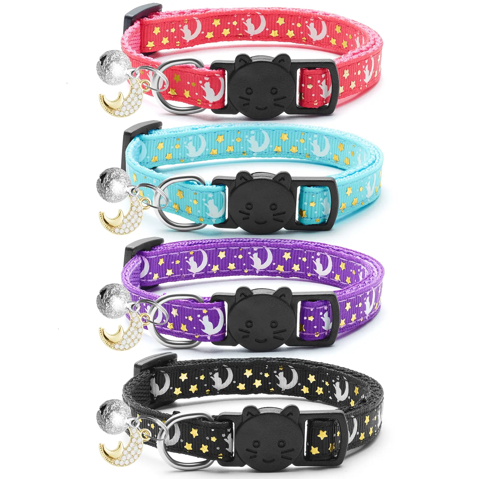 4 PCS Breakaway Cat Collars with Glowing Moon Pendant Adjustable Kitten Collar for Cats Girls Boys Pet Gifts Accessories Leashes Harnesses