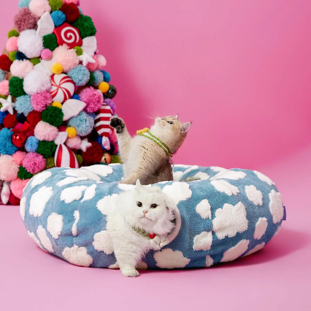 3-in-1 Cat Tunnel Bed – Donut Pop-Up Hideout for Indoor Cats