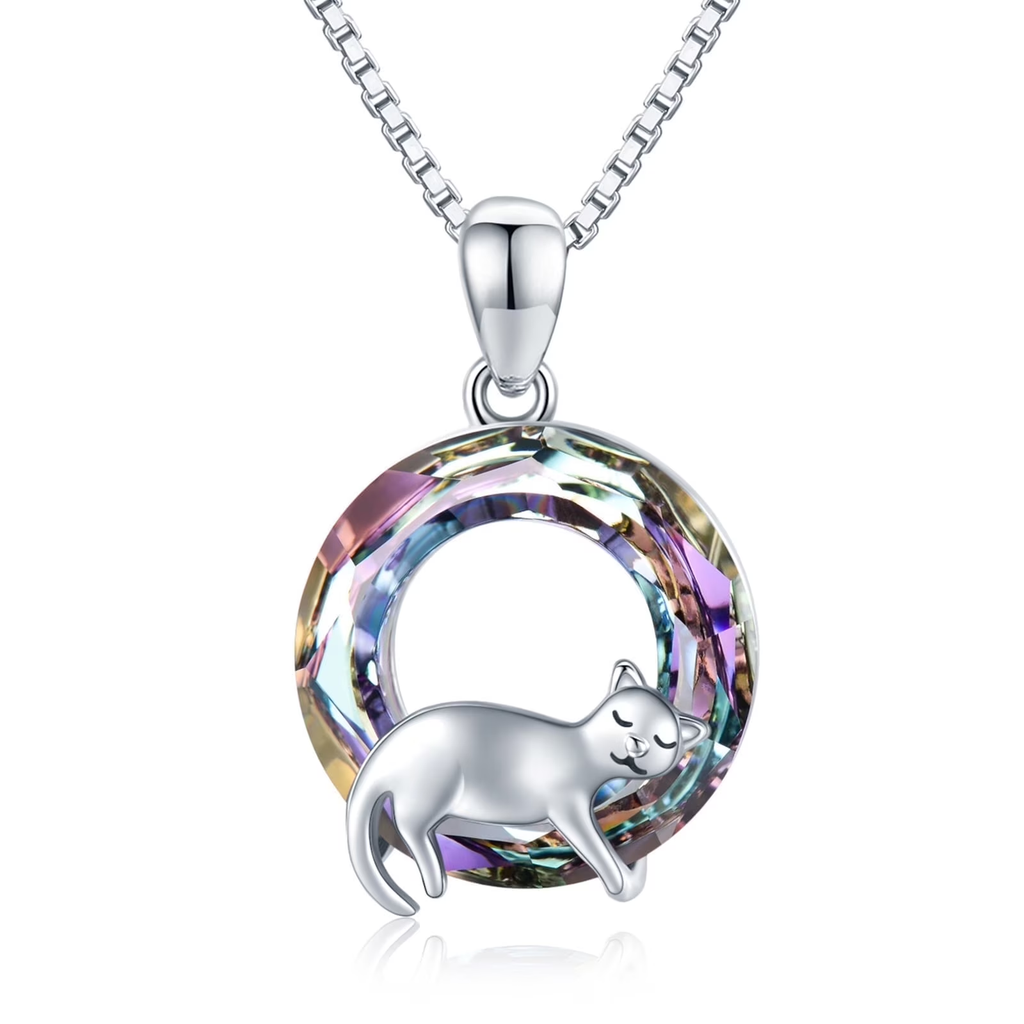 Cat Crystal Necklace – 925 Sterling Silver with Sparkling Stone