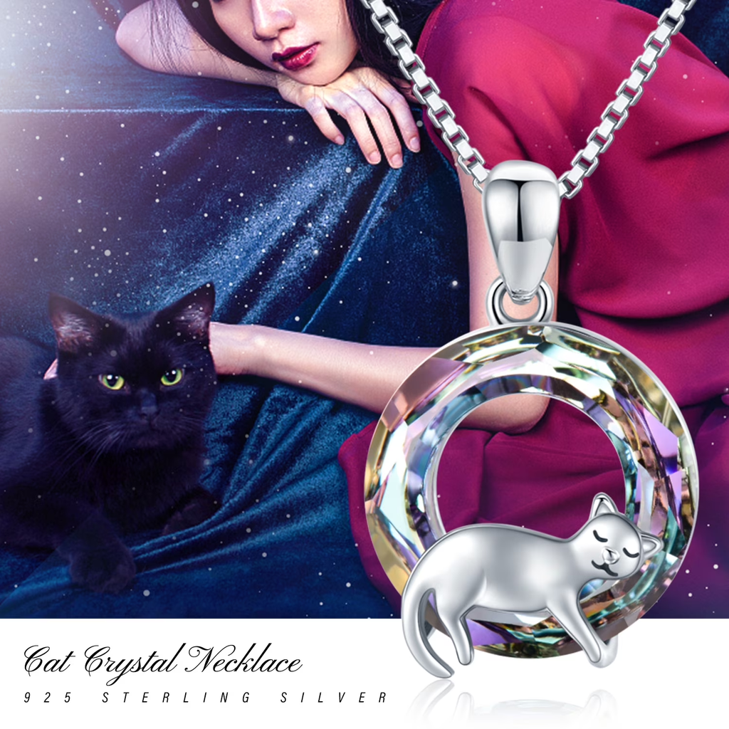 Cat Crystal Necklace – 925 Sterling Silver with Sparkling Stone
