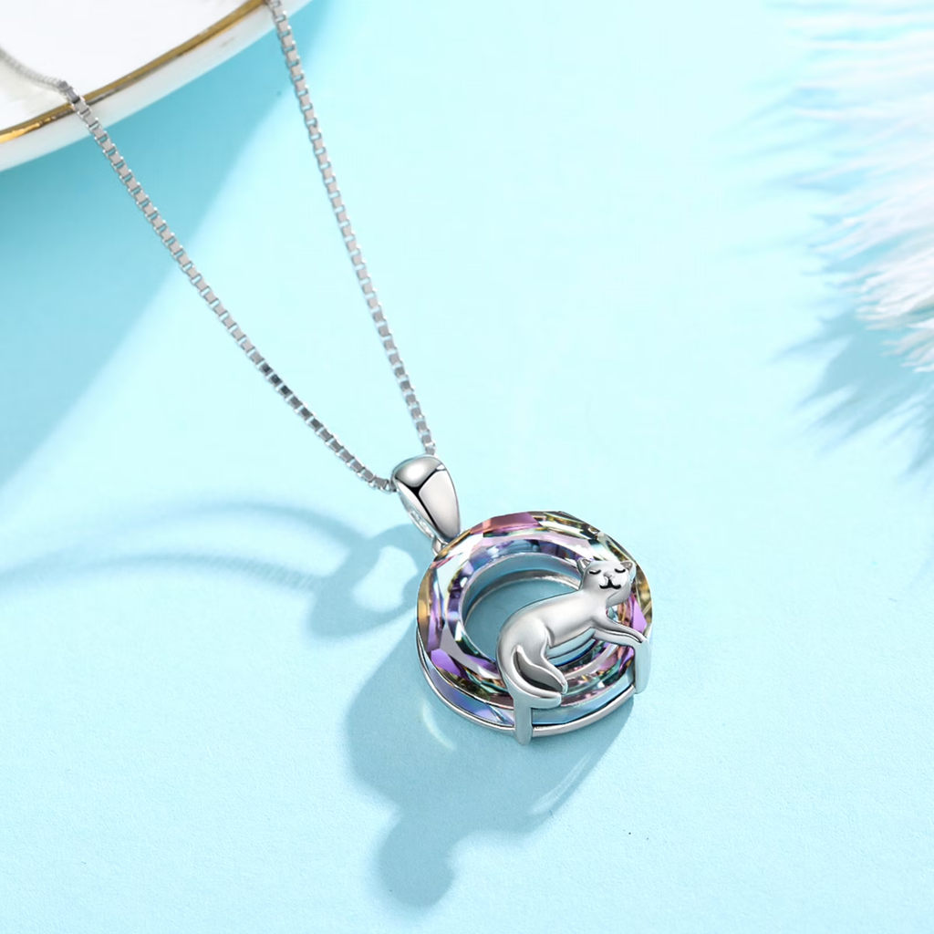 Cat Crystal Necklace – 925 Sterling Silver with Sparkling Stone