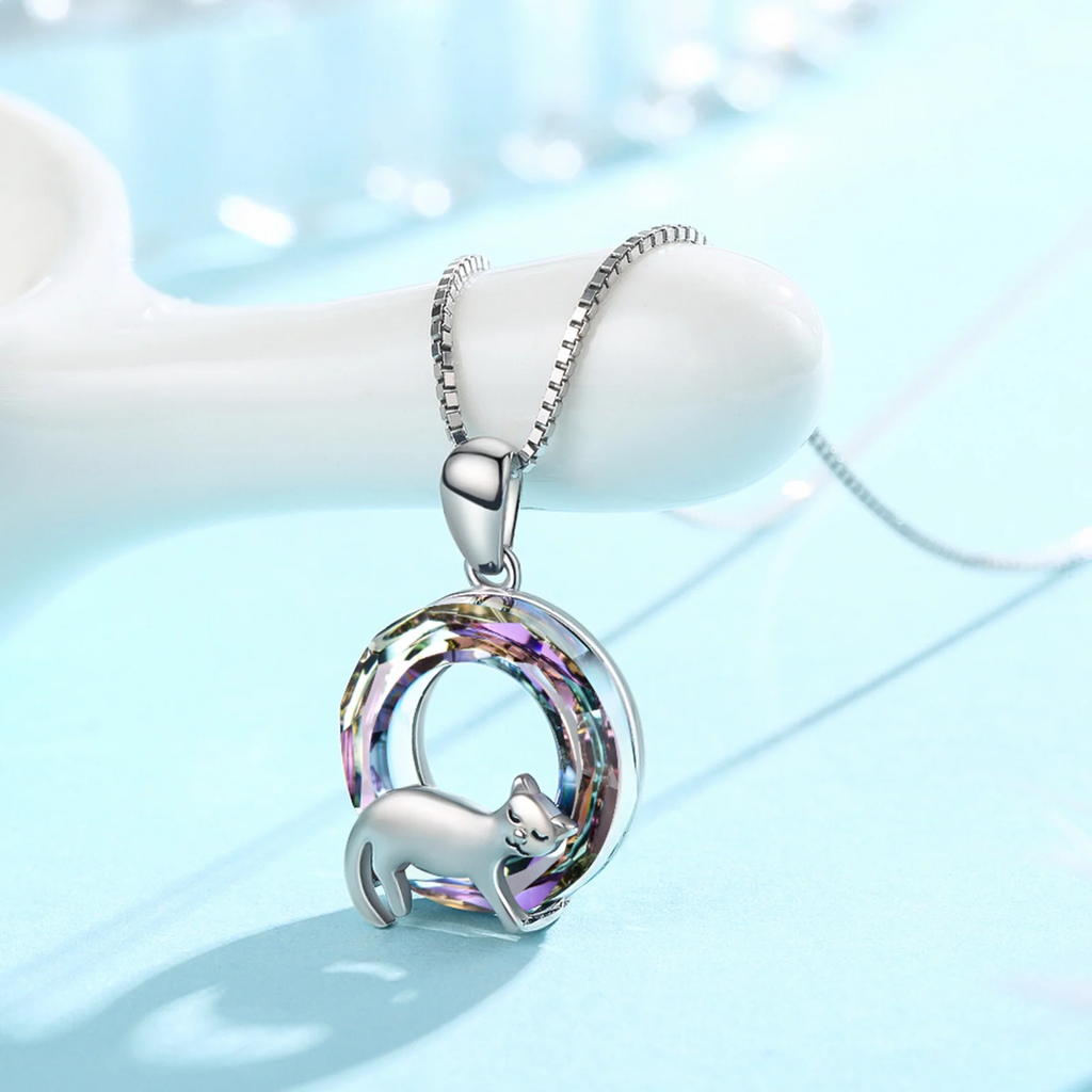 Cat Crystal Necklace – 925 Sterling Silver with Sparkling Stone