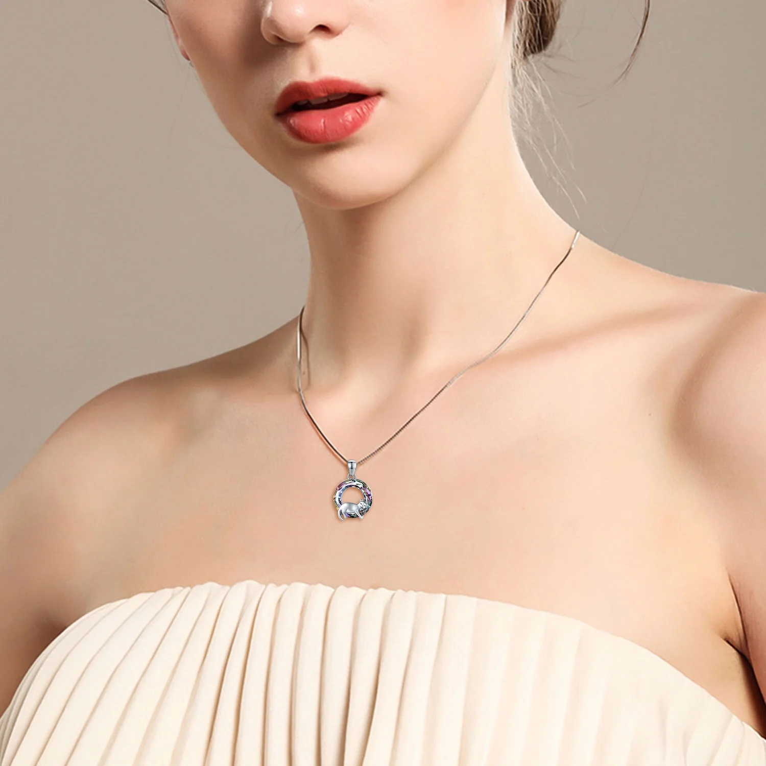 Cat Crystal Necklace – 925 Sterling Silver with Sparkling Stone