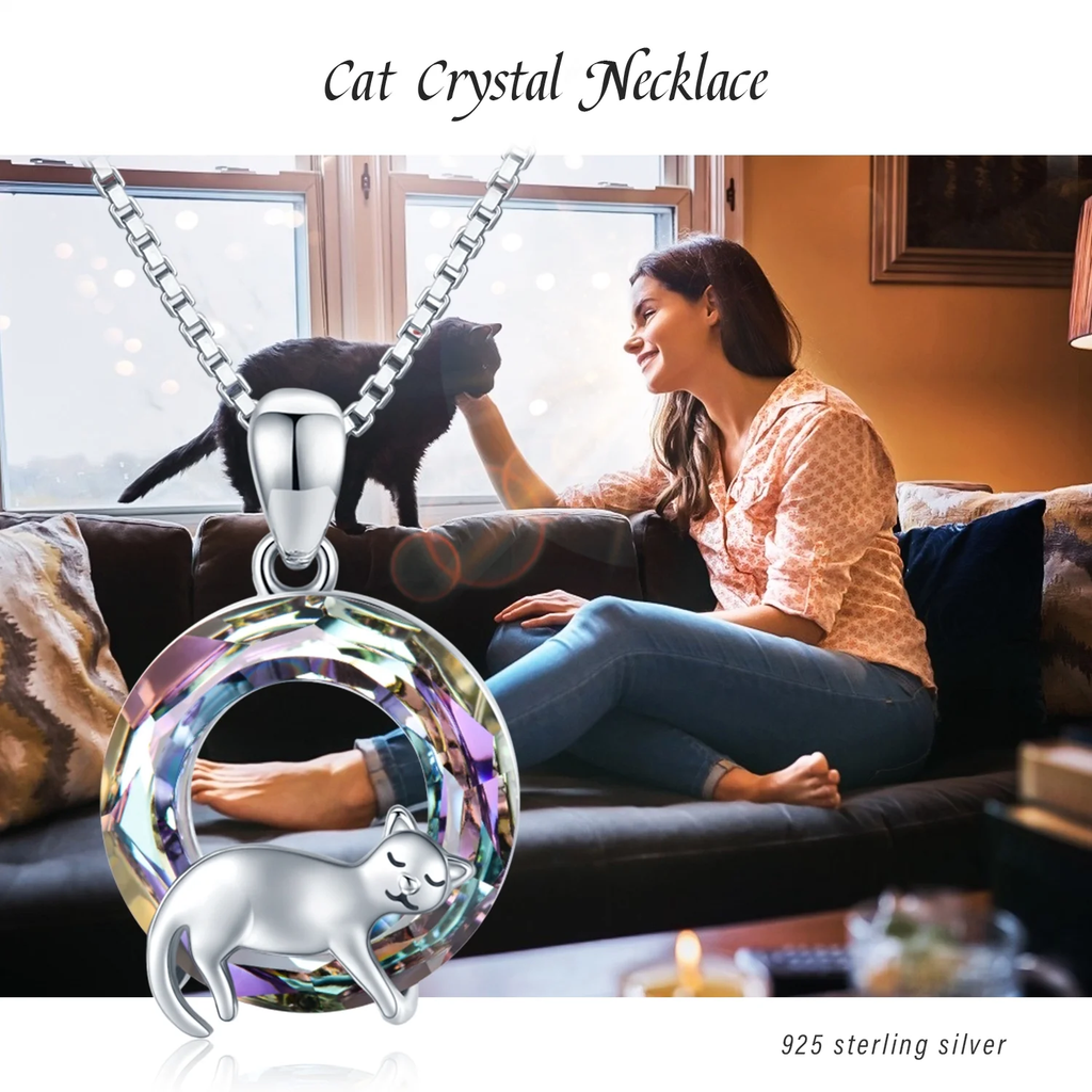 Cat Crystal Necklace – 925 Sterling Silver with Sparkling Stone