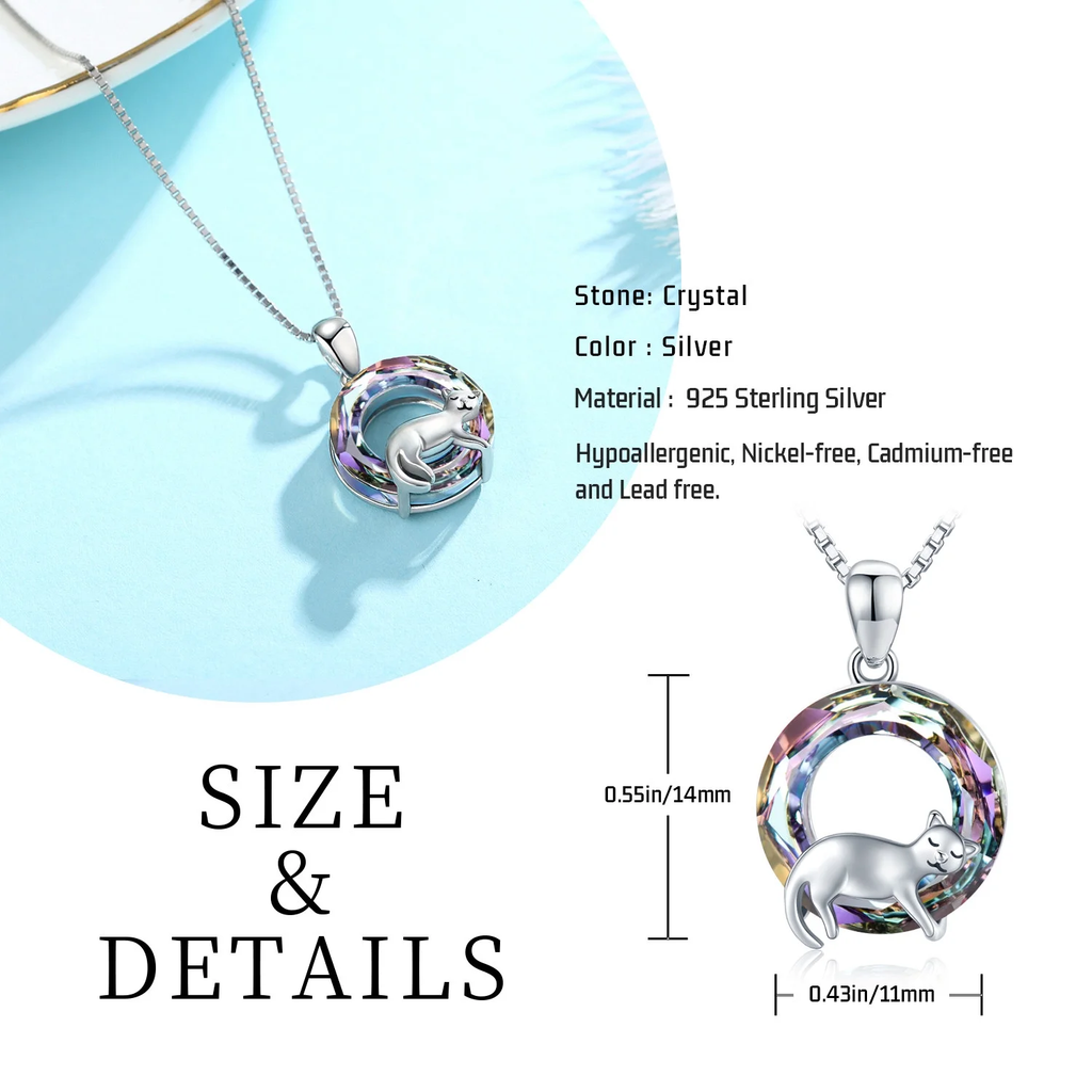 Cat Crystal Necklace – 925 Sterling Silver with Sparkling Stone