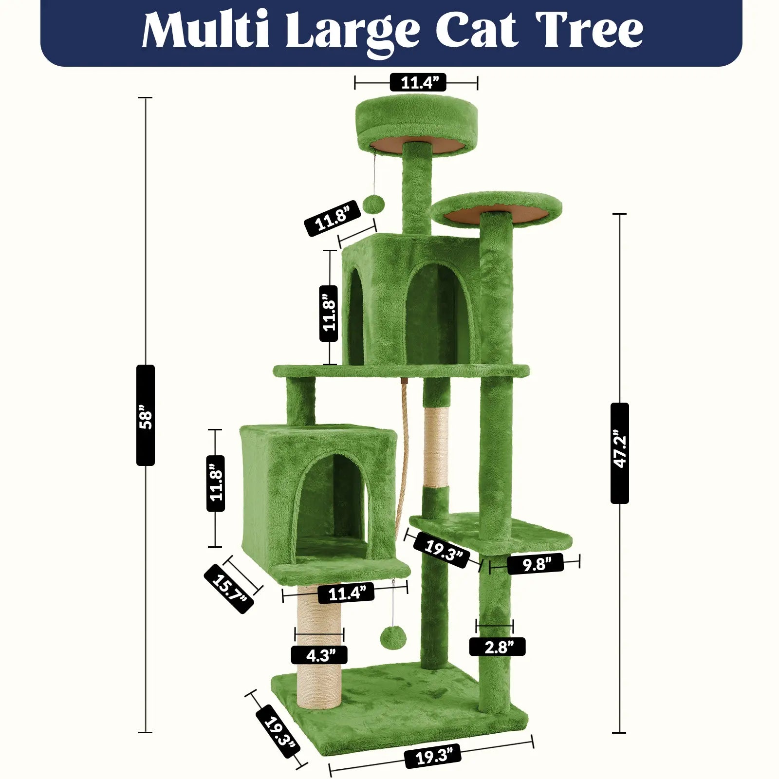 [Mothersdaygift] Wecharmer Cat Tree / Tower for Indoor with Green Leaves, Cat Condo Cozy Plush House with Hang Ball, Pet Furniture with Scratching Posts Cat Tree