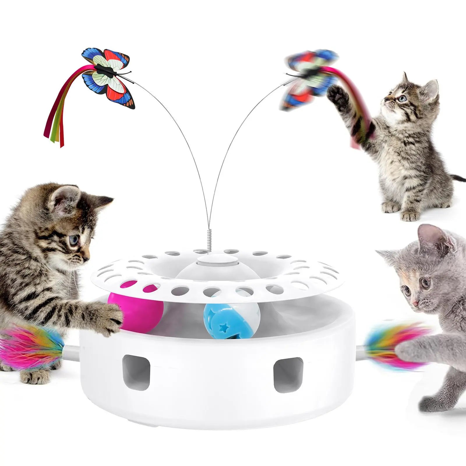3-in-1 Interactive Cat Roller Toy - Wobbling Feather + 360 Treat Dispenser
