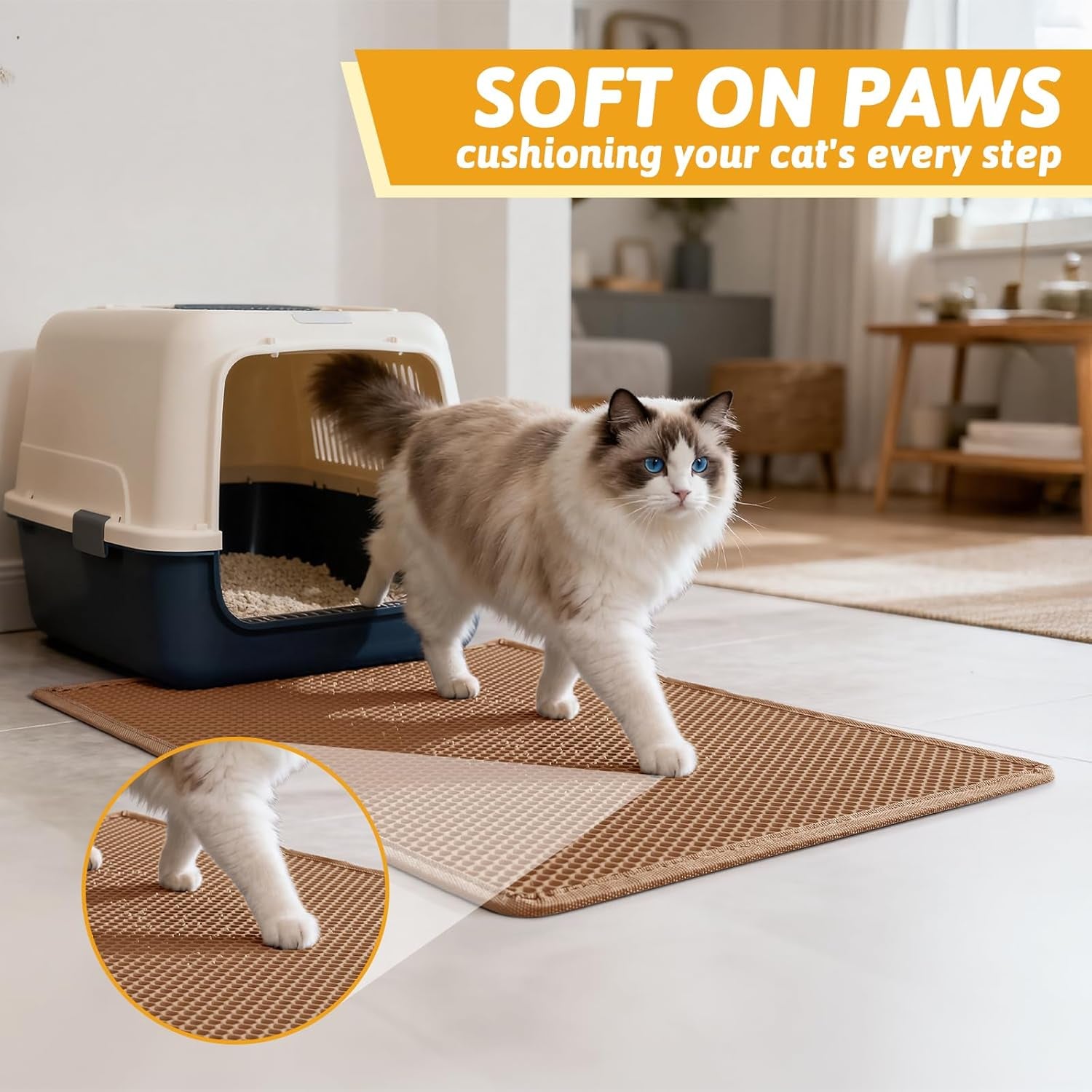 Cat Litter Mat Double Layer Waterproof Urine Proof Trapping Mat 1 Pack (30''X24'', Brown)