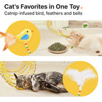 Potaroma Spiral Cat Tunnel - Collapsible Spring Toy with Feather & Bell