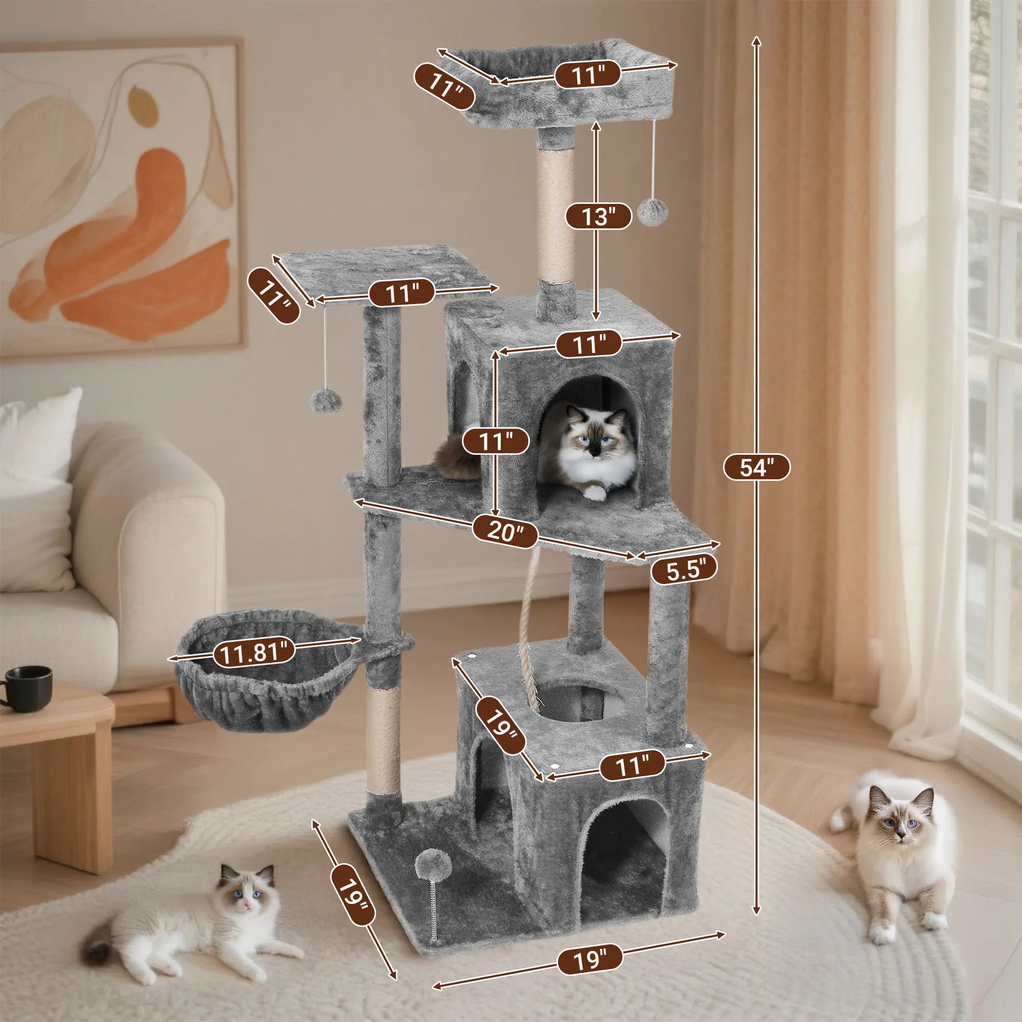 [Mothersdaygift] Wecharmer Cat Tree / Tower for Indoor with Green Leaves, Cat Condo Cozy Plush House with Hang Ball, Pet Furniture with Scratching Posts Cat Tree