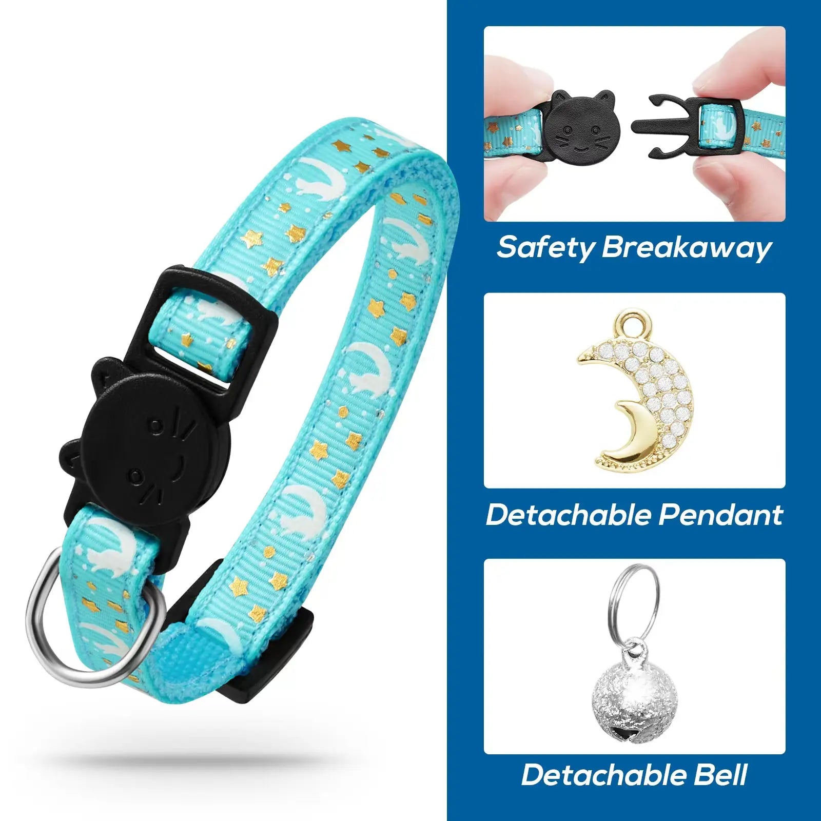 4 PCS Breakaway Cat Collars with Glowing Moon Pendant Adjustable Kitten Collar for Cats Girls Boys Pet Gifts Accessories Leashes Harnesses
