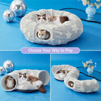 Lesure Cat Tunnel Bed for Indoor Cats - Soft&Cozy Cute Cat Donut Tunnel with Washable Circle Cushion, round Pet Play Tunnel Toy for Kitten/Puppy/Rabbit, Peekaboo Cave Toy, Cool Cat Stuff
