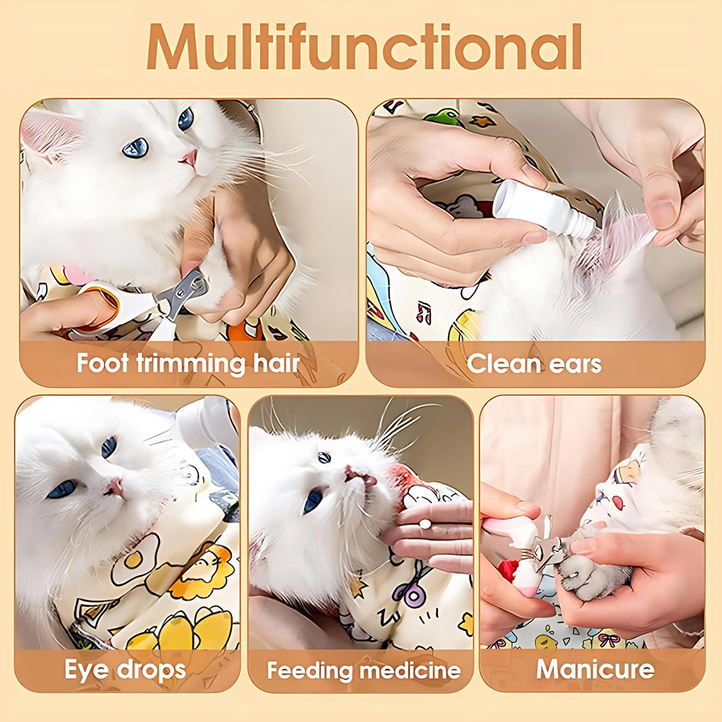 Supetspaw Reusable Cat Grooming Wrap – Washable Self-Adhesive Anti-Scratch Restraint Wrapfor Stress-Free Nail Clipping, Face Cleaning, Medication ， Multifunctional Care& More | Also Great for Makeup or Camera Travel Storage Calming