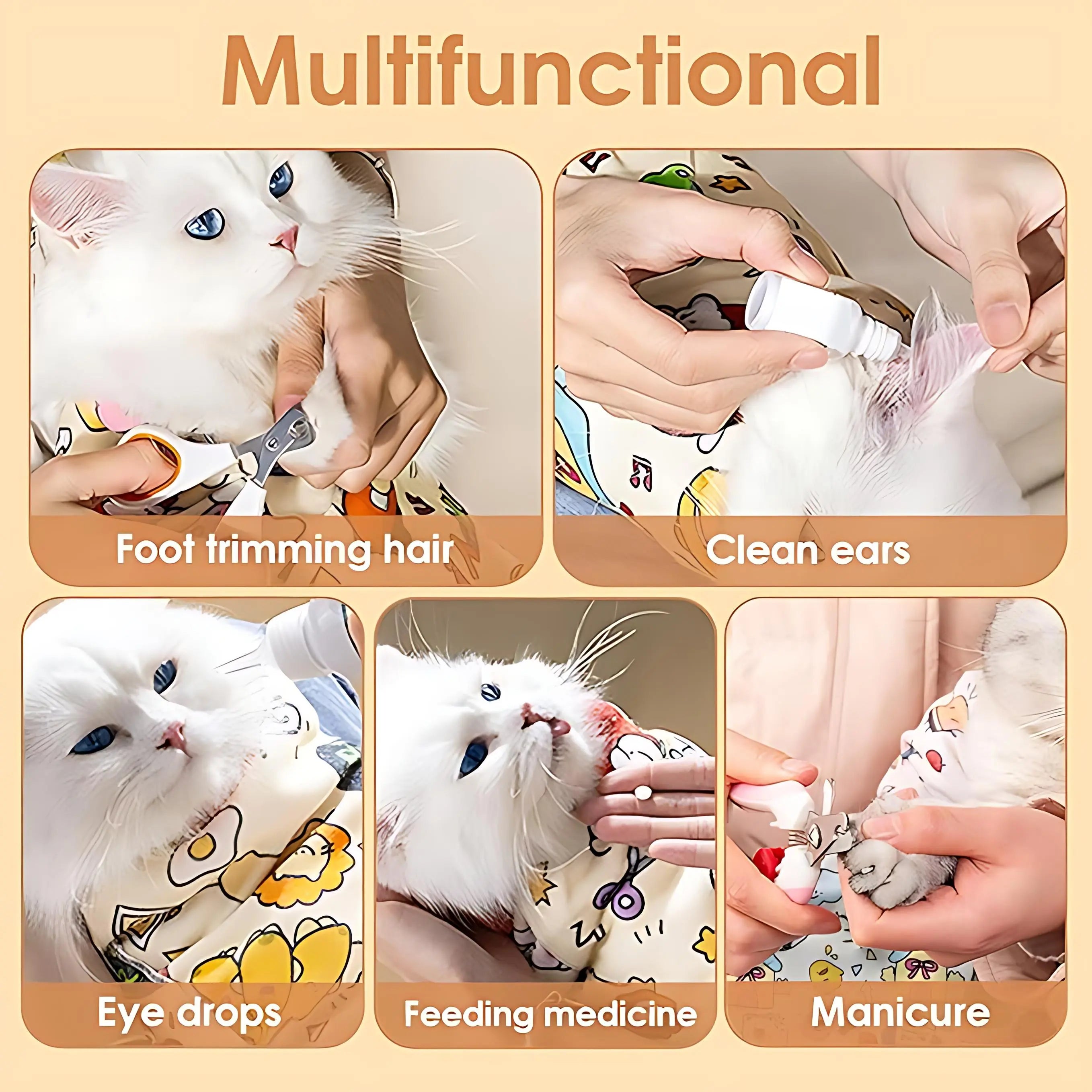 Supetspaw Reusable Cat Grooming Wrap – Washable Self-Adhesive Anti-Scratch Restraint Wrapfor Stress-Free Nail Clipping, Face Cleaning, Medication ， Multifunctional Care& More | Also Great for Makeup or Camera Travel Storage Calming