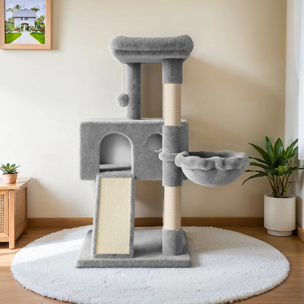 HOOMIC 36 Inches Cat Tree, Multi-Level Condo with Sisal Posts & Cozy Hammock, Padded Plush Perch, Available in Beige, Dark Grey, Light Grey , Perfect for Indoor Cats & Kittens #Summervibes