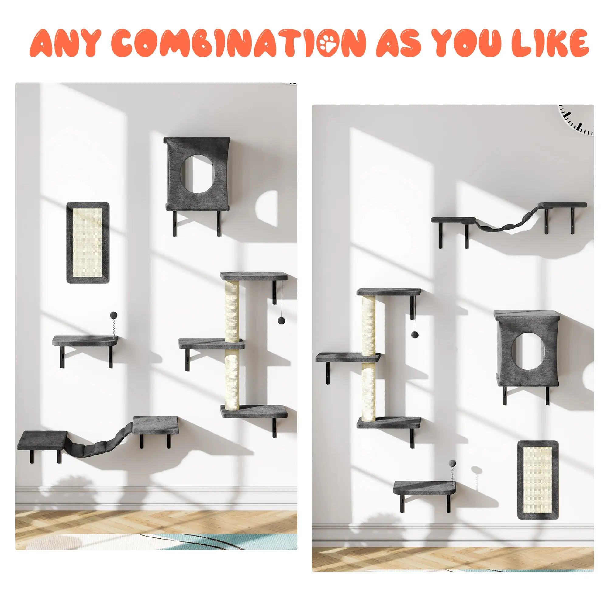 [Dealsforyoudays] 5-Piece Wall Mounted Cat Climbing Set – Soft House, Cat Scratching Board, Cat Tree, Cat Hammock & Cat Juamping Platform,Summervibes