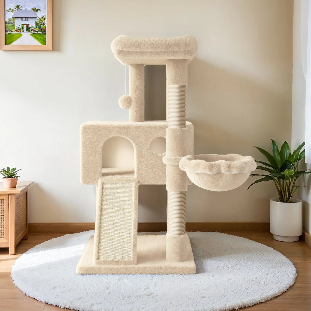 HOOMIC 36 Inches Cat Tree, Multi-Level Condo with Sisal Posts & Cozy Hammock, Padded Plush Perch, Available in Beige, Dark Grey, Light Grey , Perfect for Indoor Cats & Kittens #Summervibes