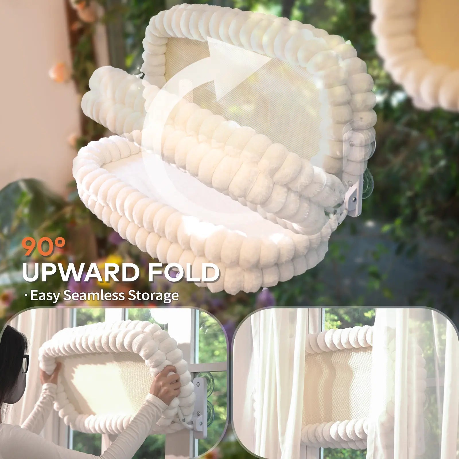 Folding Cat Hammock for Window - Cordless, Machine Washable Bed, Robust Metal Frame, Strong Suction Cups，Cat Window Perch for Cats and Small Dogs Tiktokshopspringglowup