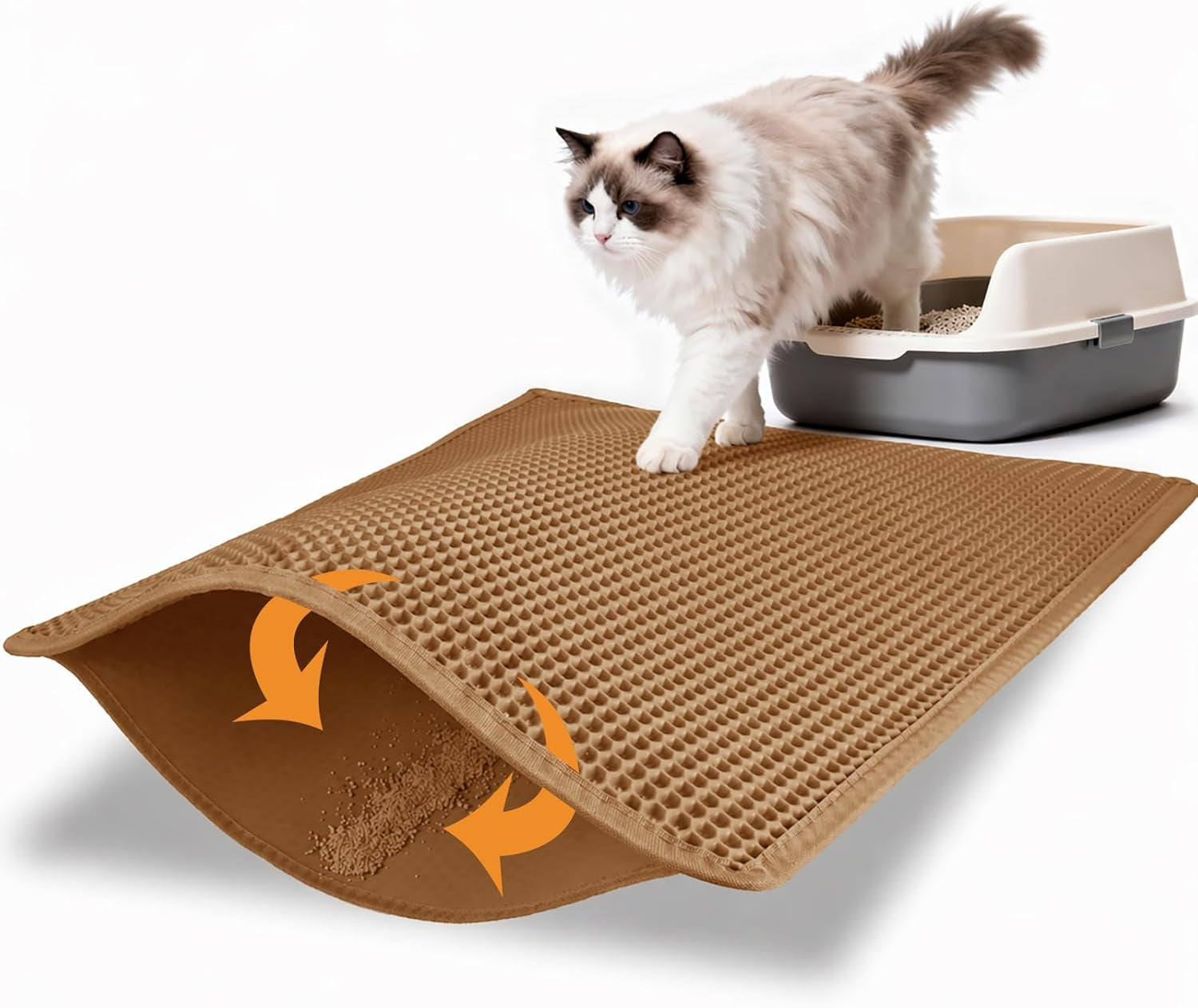 Cat Litter Mat Double Layer Waterproof Urine Proof Trapping Mat 1 Pack (30''X24'', Brown)
