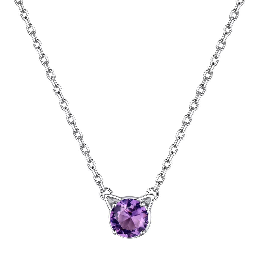 Dainty Cat Birthstone Necklace – Sterling Silver Valentine's Gift