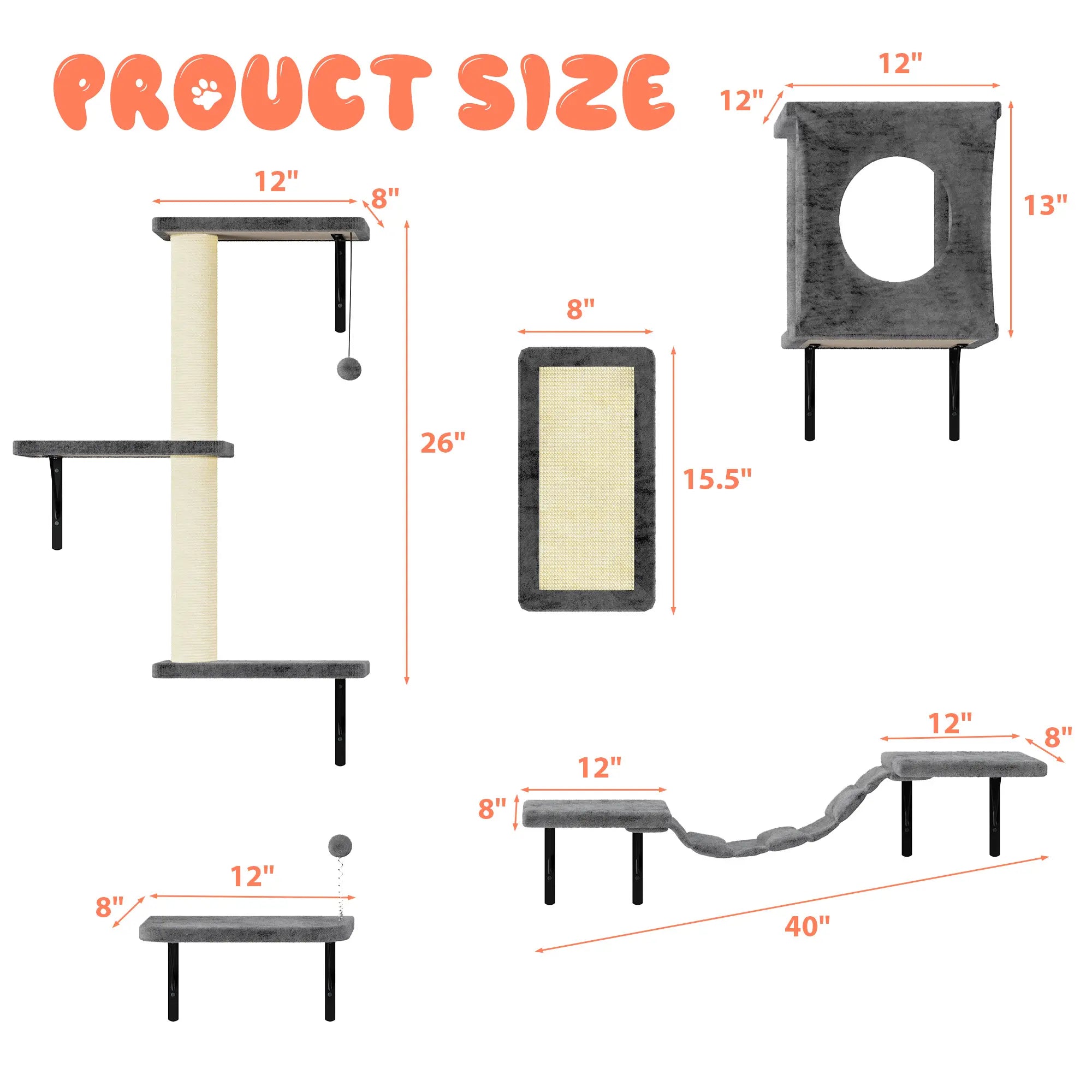 [Dealsforyoudays] 5-Piece Wall Mounted Cat Climbing Set – Soft House, Cat Scratching Board, Cat Tree, Cat Hammock & Cat Juamping Platform,Summervibes