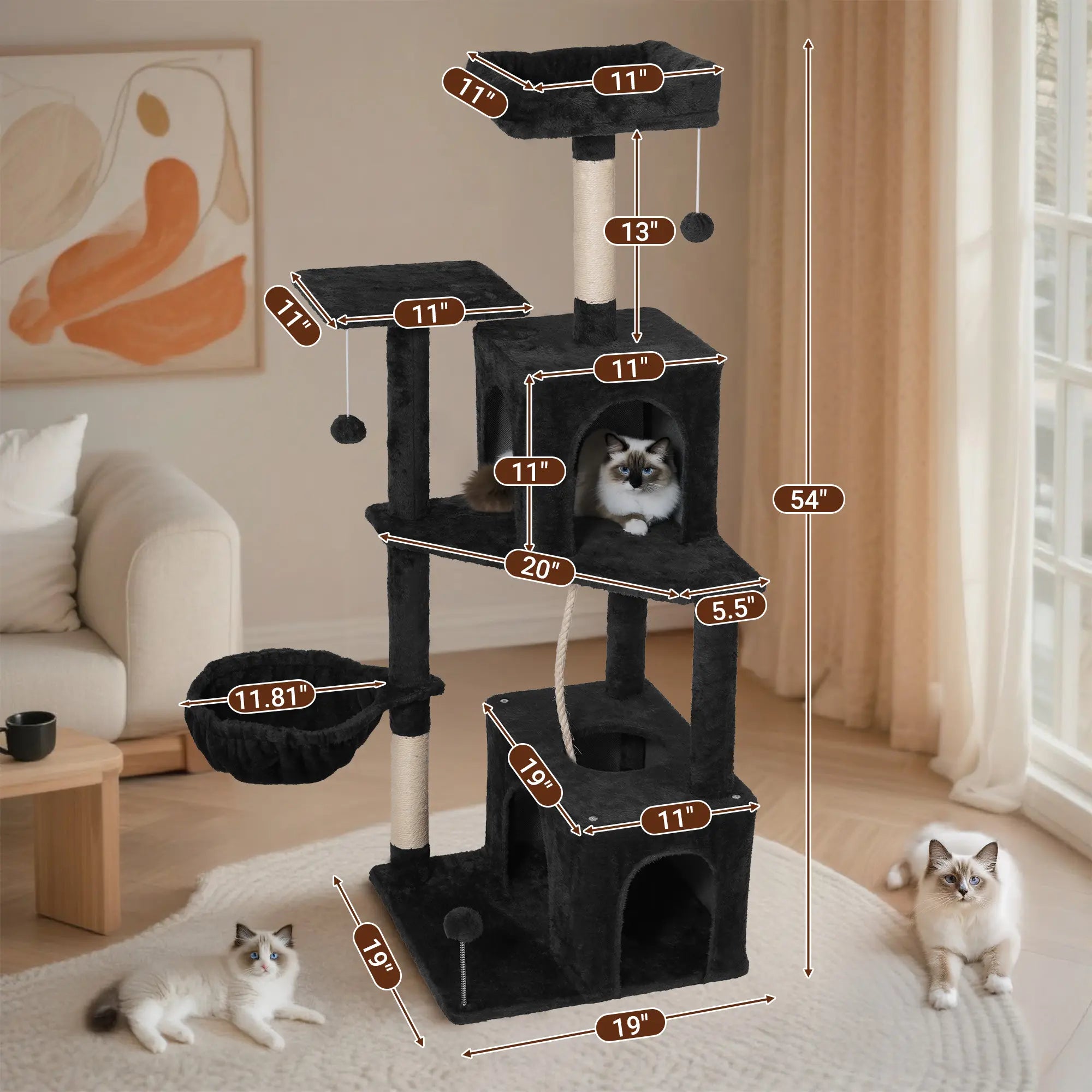 [Mothersdaygift] Wecharmer Cat Tree / Tower for Indoor with Green Leaves, Cat Condo Cozy Plush House with Hang Ball, Pet Furniture with Scratching Posts Cat Tree