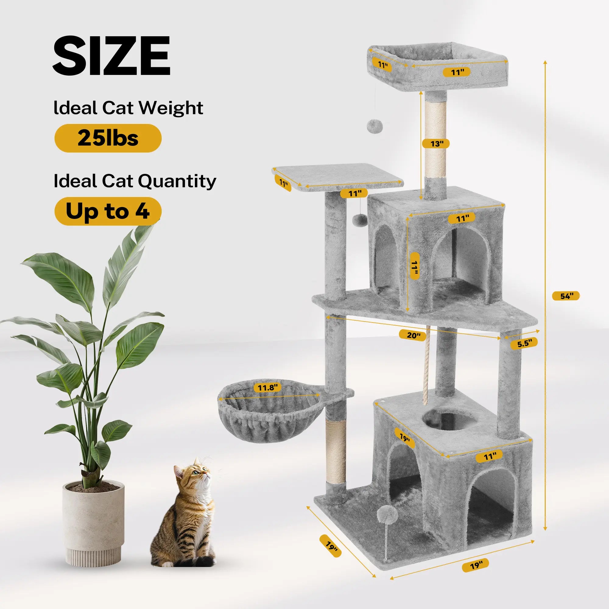 [Mothersdaygift] Wecharmer Cat Tree / Tower for Indoor with Green Leaves, Cat Condo Cozy Plush House with Hang Ball, Pet Furniture with Scratching Posts Cat Tree