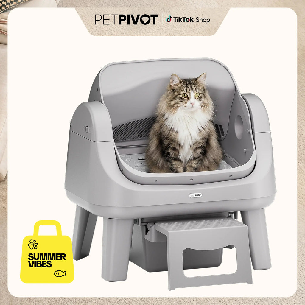 Petpivot Autoscooper 12 Lite Open Top Self Cleaning Cat Litter Box, Automatic Litter Box with 7 Pairs of Safety Sensors, Anti-Pinch Protection, Easy Access Step for Senior Cats Summervibes Petlovers