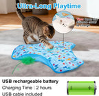 Hide and Seek Cat Toys with 2 Teasing Sticks, Touch Activated Cat Kitten Toy Exercise Toys for Indoor Bored Cats, Interactive Cat Toys Rechargeable, Moving Concealed Feathers, Real Mouse Squeaky