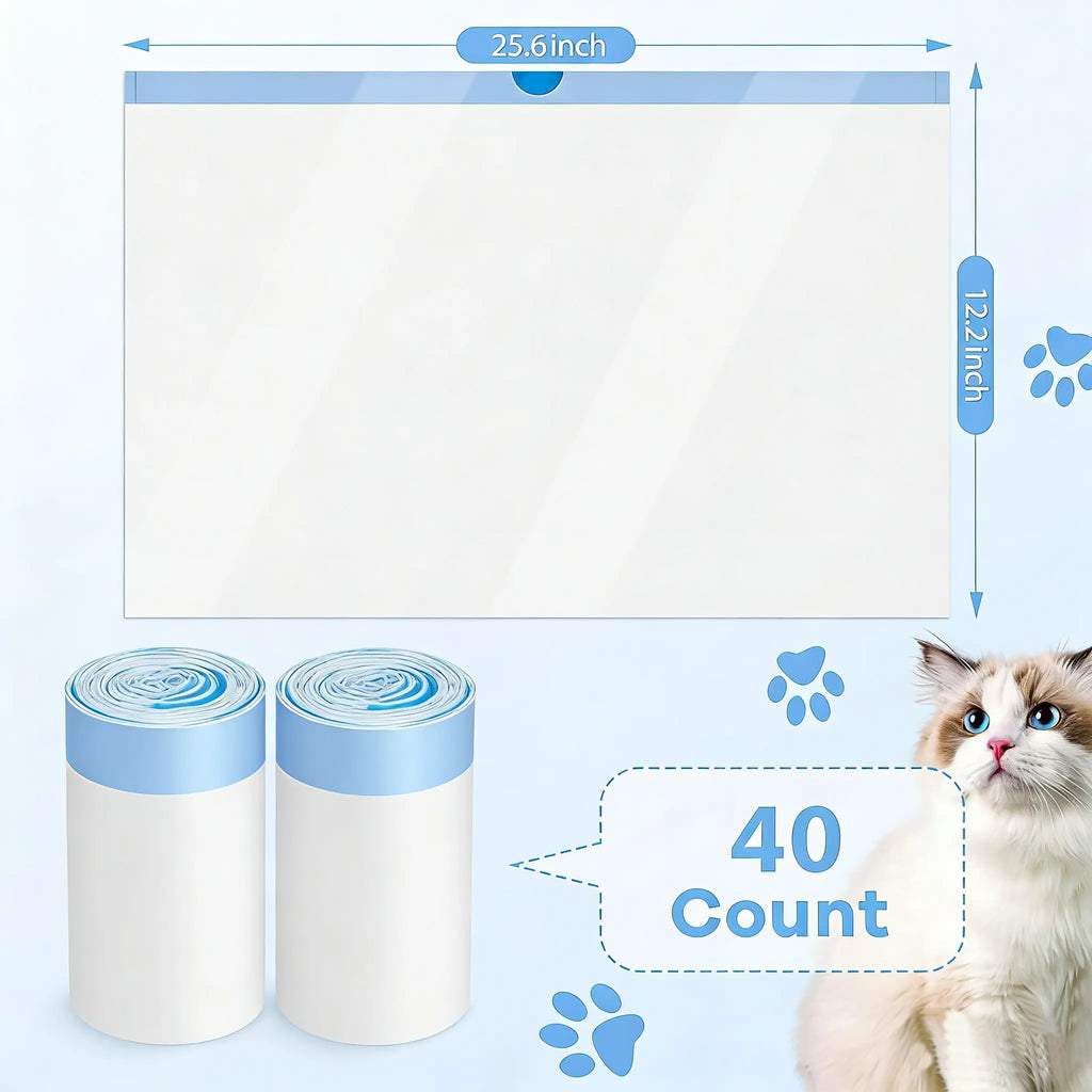 Cat Litter Bags - Heavy-Duty Drawstring Liners for Automatic/Self-Cleaning Litter Boxes, High Durability, Easy to Use, 40 Pcs, 25In*16.5In#Summervibes #Petlovers