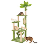 [Mothersdaygift] Wecharmer Cat Tree / Tower for Indoor with Green Leaves, Cat Condo Cozy Plush House with Hang Ball, Pet Furniture with Scratching Posts Cat Tree