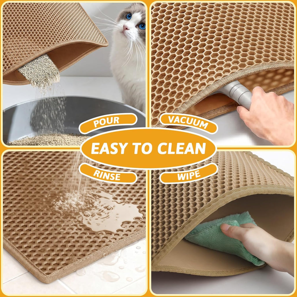 Cat Litter Mat Double Layer Waterproof Urine Proof Trapping Mat 1 Pack (30''X24'', Brown)