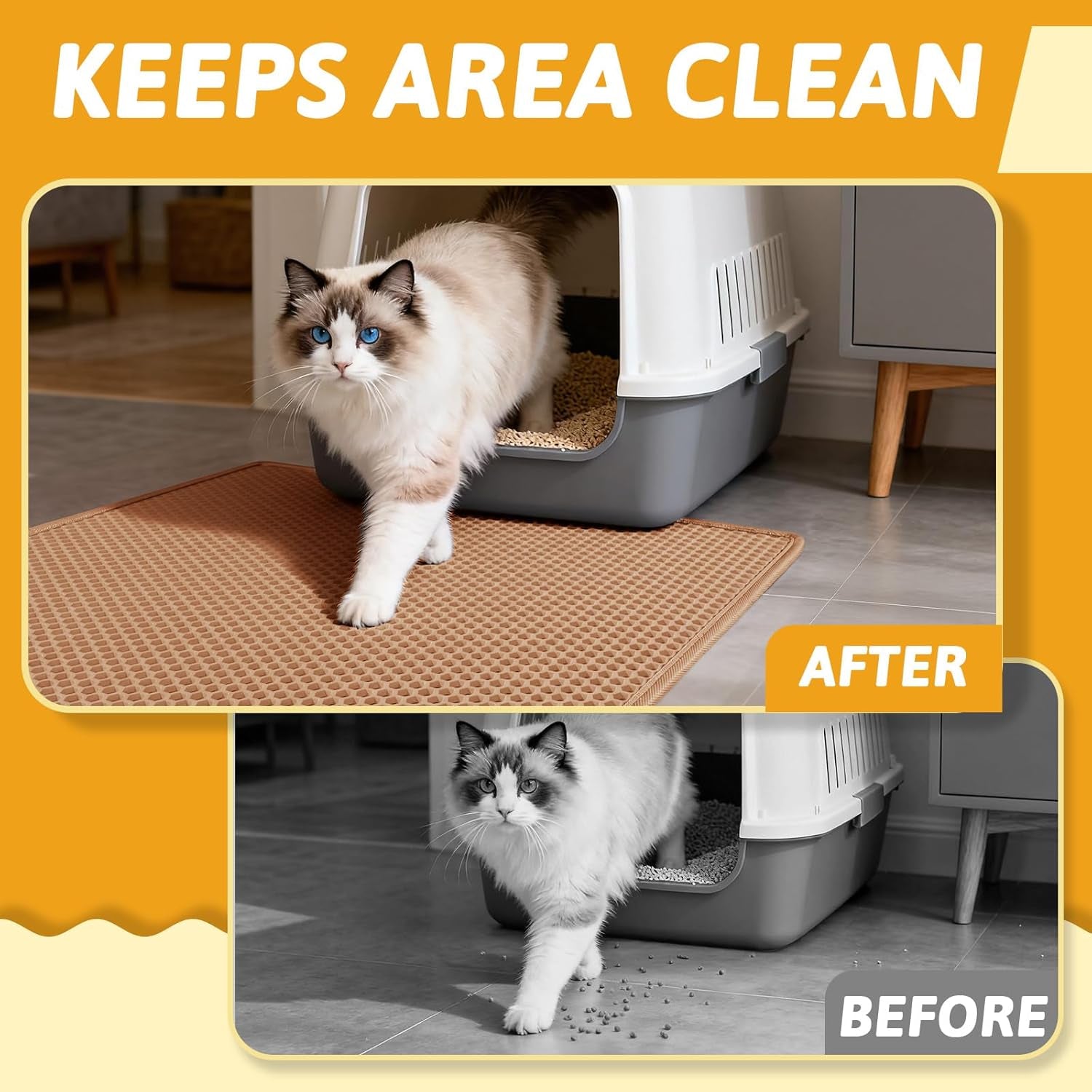 Cat Litter Mat Double Layer Waterproof Urine Proof Trapping Mat 1 Pack (30''X24'', Brown)