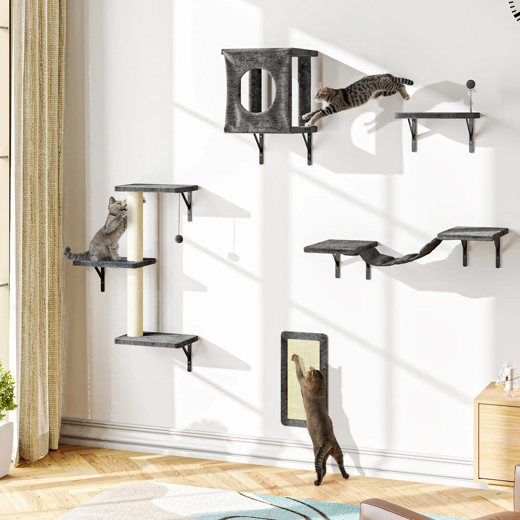 [Dealsforyoudays] 5-Piece Wall Mounted Cat Climbing Set – Soft House, Cat Scratching Board, Cat Tree, Cat Hammock & Cat Juamping Platform,Summervibes
