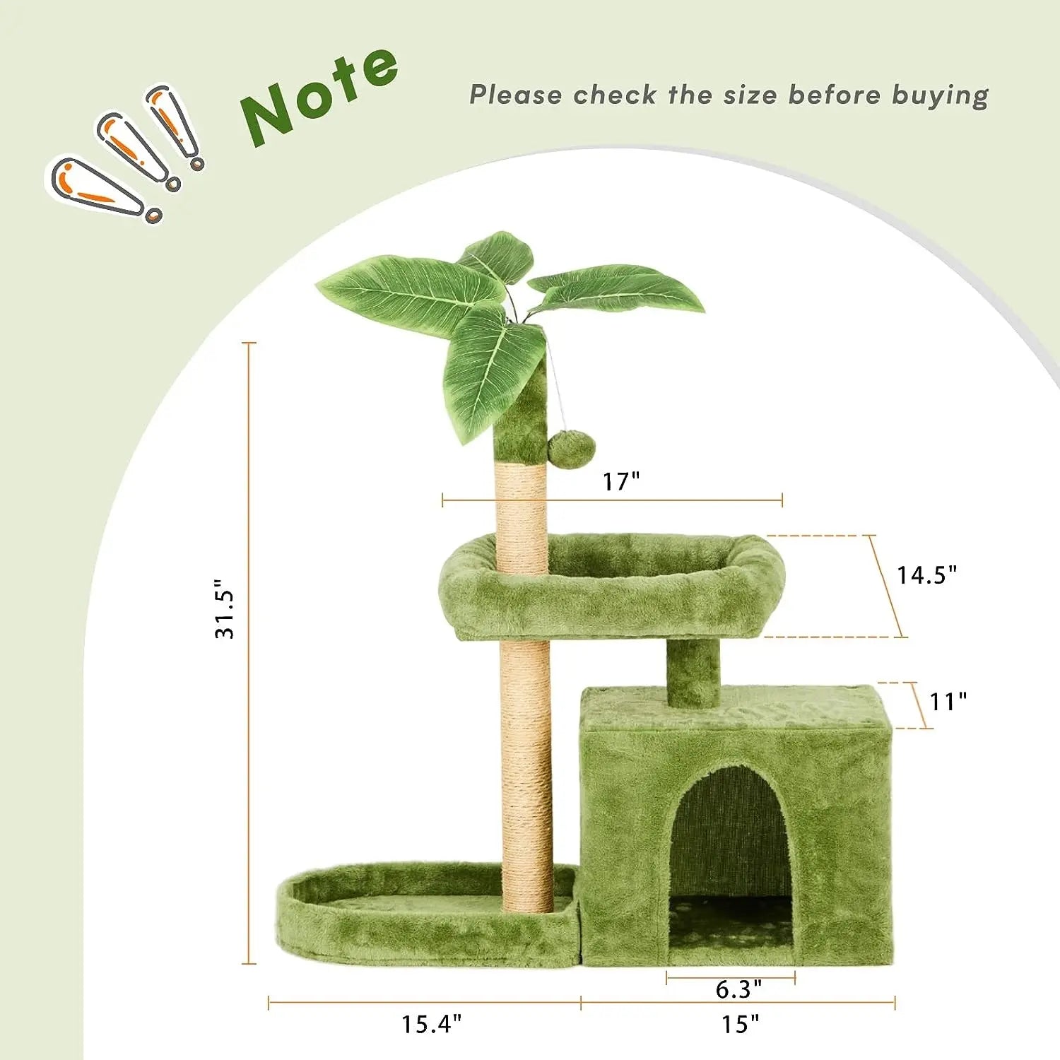 [Mothersdaygift] Wecharmer Cat Tree / Tower for Indoor with Green Leaves, Cat Condo Cozy Plush House with Hang Ball, Pet Furniture with Scratching Posts Cat Tree